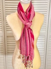 NEW GORGEOUS 100% VISCOSE Shawl Pashmina Scarf Wrap 21 x 78” Pink Orange Purple