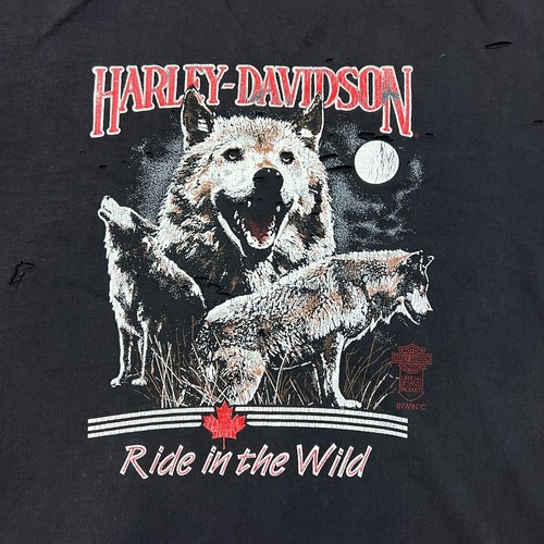 Vintage 90s Harley Davidson T Shirt Mens Large Black Run In Wild Thrashed Tee - Picture 3 of 14