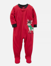 CARTERS KIDS REINDEER FLEECE PAJAMA SLEEPER RED MULTI 12M NWT