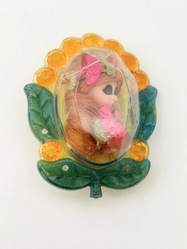 Vintage Liddle Kiddles Jewelry Flower Locket Pin And Tiny Doll Mattel