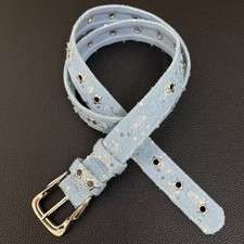 Cintura Donna In Denim Light Blue Con Strass, Borchie, Fibbia Regolabile
