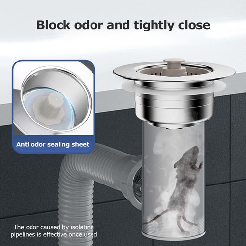 Upgraded 3 in 1 Kitchen Sink Drain Strainer Stopper, Brushed Stainless Silver - Picture 7 of 14