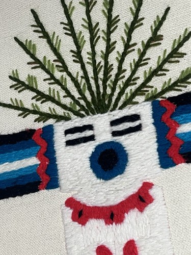 LOT 5 VTG Kachina Doll Native American Eagle Crewel Embroidery Wall framed Art - Picture 9 of 20