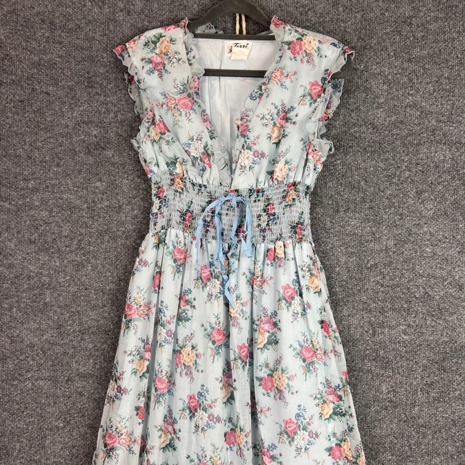 Vintage Terri Juniors Floral Maxi Dress Ruffle Sleeve Junior Size 11 - Image 3 of 4