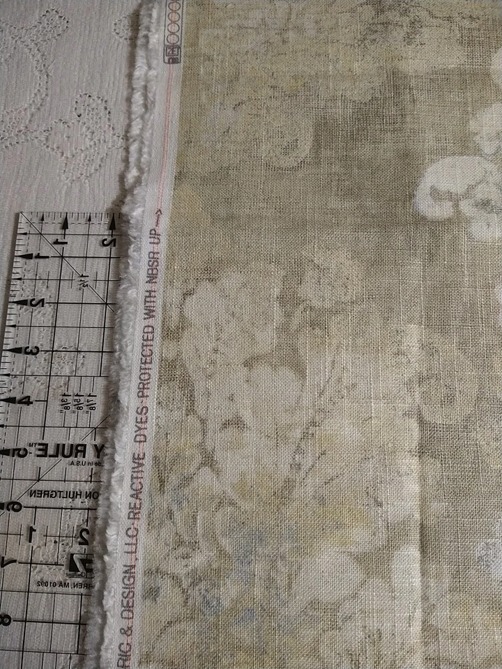 REM Covington LINEN Beige Cream Floral Designer Print Drapery Fabric 23" x 54" - Image 3 of 4