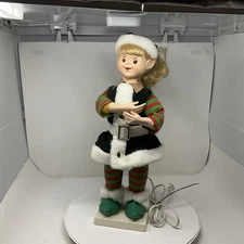 Vintage 90s RARE GREEN TELCO Motionettes Santa's Elf Girl Toymaker ANIMATED 21"