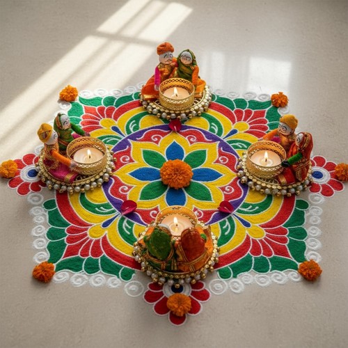 Store Indya Traditional Tea Light Candle Holders for Diwali, Set of 4 - Picture 8 of 9