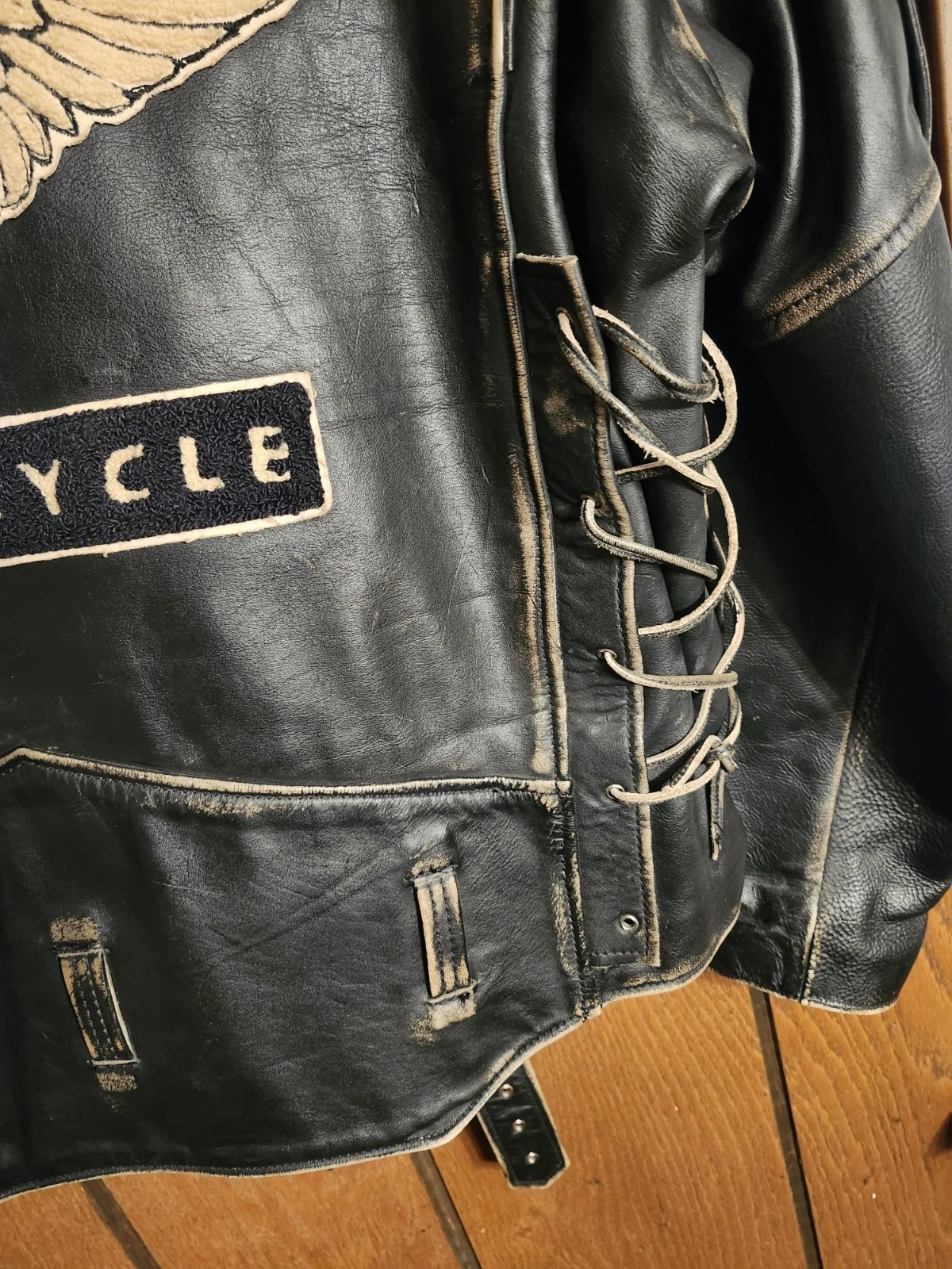 Vintage Indian Motorcycle Iron Horse Distressed Leather Jacket XXL Made In USA - product detail image 10