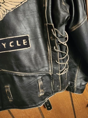 Vintage Indian Motorcycle Iron Horse Distressed Leather Jacket XXL Made In USA image 10