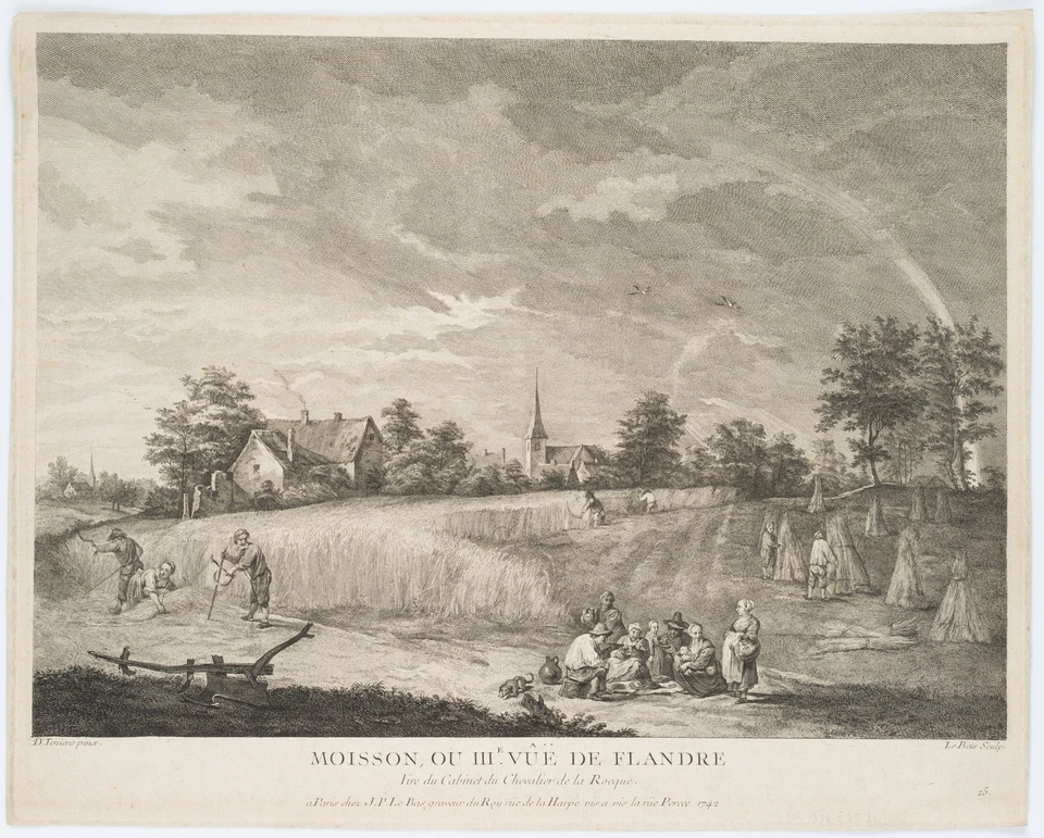 BAS (*1707) nach TENIERS (*1610), Getreideernte in Flandern, 1742, Rad. - Bild 2 von 4