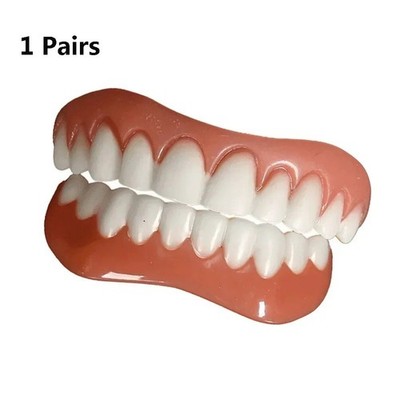 2x Silicone False Teeth Upper & Lower Smile Dental Veneers Dentures False Tooth