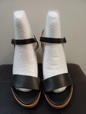 Jo Mercer Black Leather Wedge Platform Heel Sandals Womens Size 36 - image 1 of 4