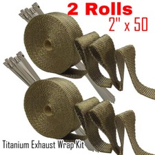 2 Rolls 2x 50ft Thermal Header Pipe Tape Titanium Lava Exhaust Wrap 20 Ties Kit