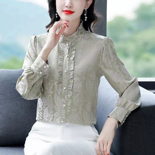 Chemisier Femme Manches Satin Vert Foncé - Coupe élégante En Jersey - Taille Selon Tableau
