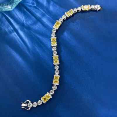 21ct Emerald Sim Canary Yellow Citrine/CZ Tennis link Bracelet Sterling Silver