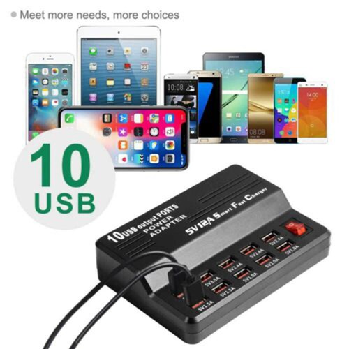 USB 10 Ports Smart Charging Adapter USB Charging Station with AU Plug Black - 第 3/12 張圖片