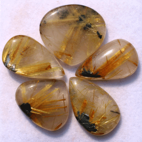 5 Pcs Natural Hematite Star Golden Rutile Quartz 17-22mm Pear Cabochon Gemstones - Picture 6 of 12