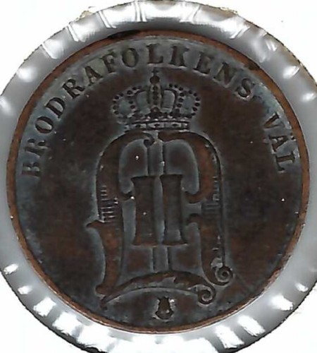 ¡Moneda de bronce Oscar II de 2 orejas de Suecia 1878! - Imagen 2 de 2