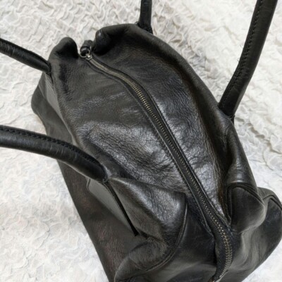 MIU MIU 00s Archive Leather Boston Bag Embossed Logo Black MIU MIU 00s Archive Leather Boston Bag Embossed Logo Black