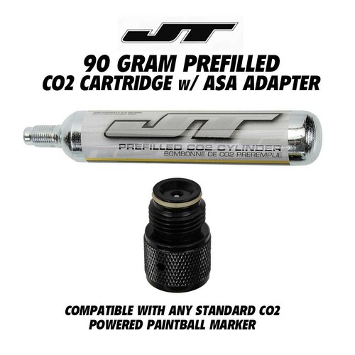 JT 90g Prefilled CO2 Tank Cartridge with Standard Paintball ASA Adapter