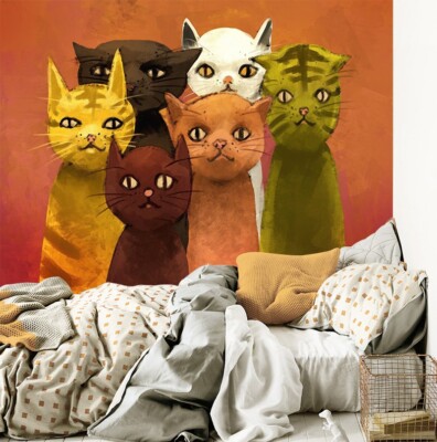 3D Cute Cats ZHUA48568 Wallpaper Wall Murals Removable Self-adhesive Ann