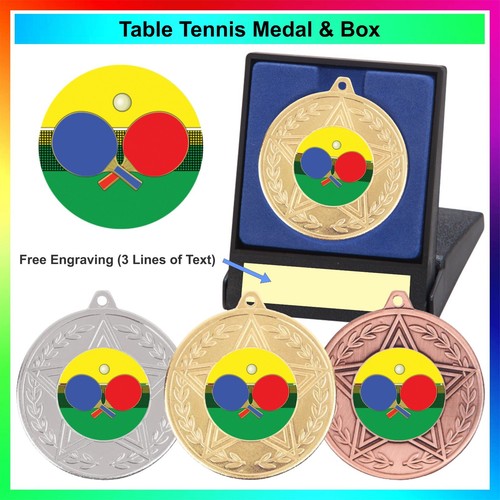 Table Tennis Medal in a Presentation Box, Free Engraving - 5cm Trophy Award - Picture 2 of 4