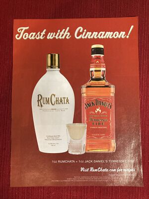 Rum Chata & Jack Daniels  Toast With Cinnamon!  2016 Print Ad - Great To Frame!