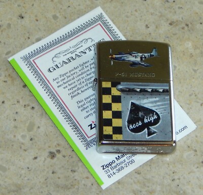 NOS Zippo P-51 Mustang Airplane Aces High Sealed Lighter in