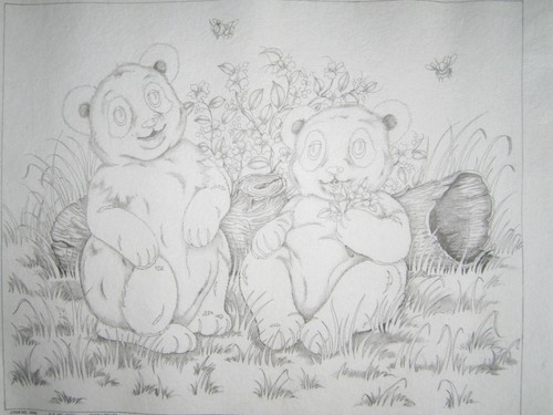 Tri-chem Artex 6900 PANDA BEARS flowers& Bees Picture to paint 16X20 - Picture 2 of 7