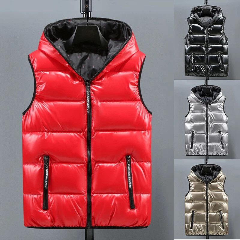Men Puffer Quilted Hooded Waistcoat Metallic Casual Gilet Bubble