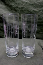 2 Etched Bamboo Tom Collins Glass Tumblers Sasaki Heavy Base 6 1/2 " Zombie
