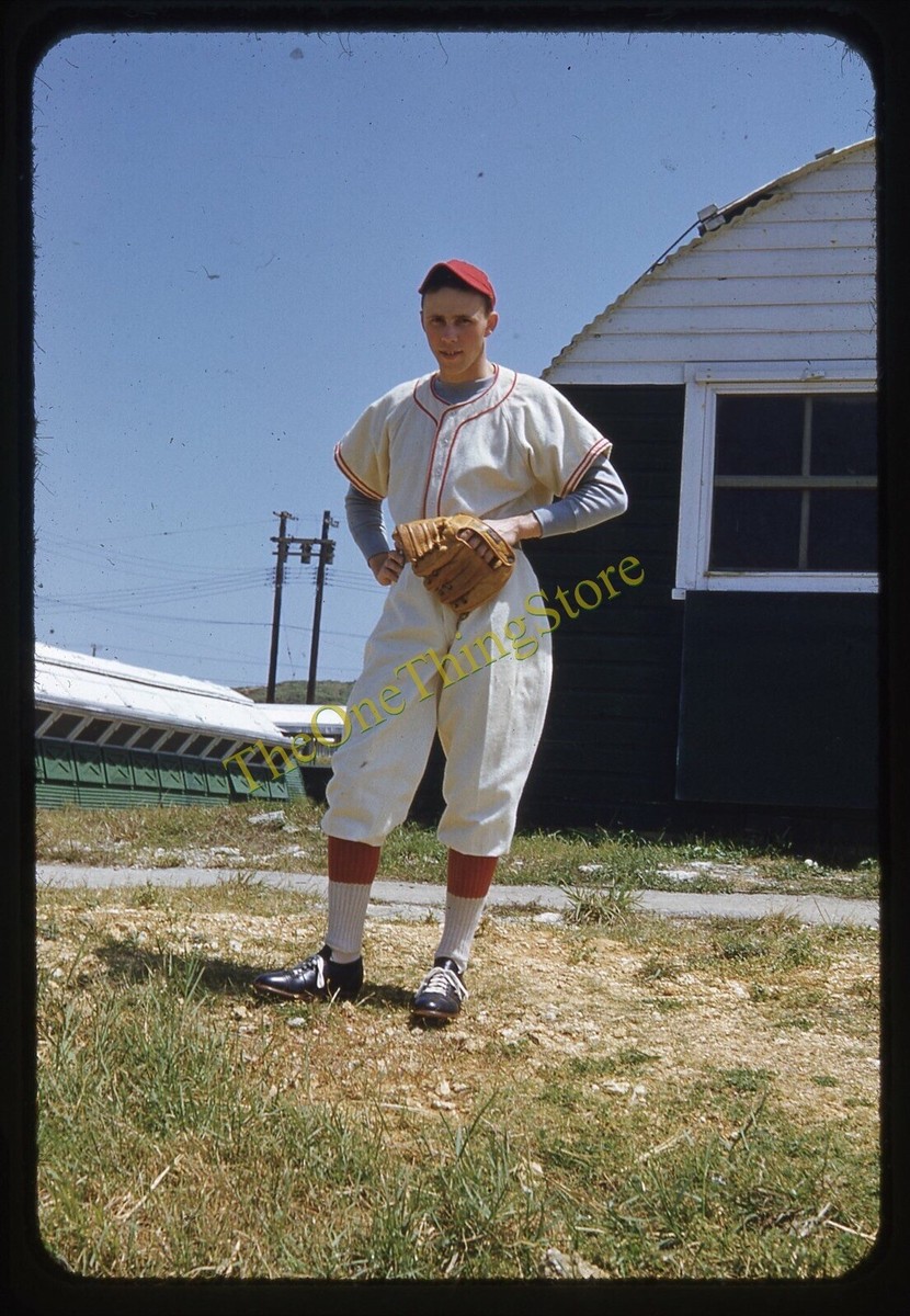 US Military Man Baseball Uniform Japan 1950s 35mm Slide Red