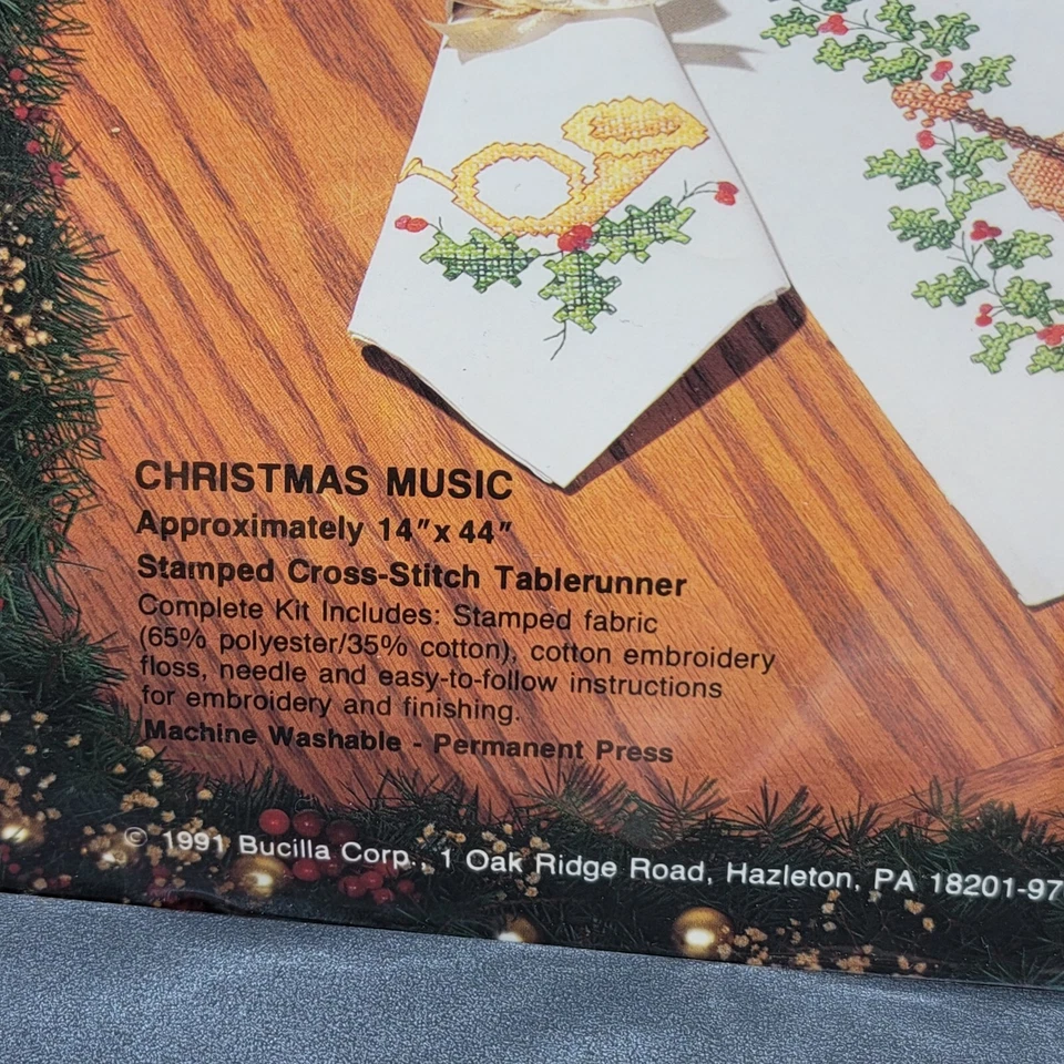Bucilla Christmas Music Table Runner 82981 Violin Holly Kit Instruments Holiday - Image 4 of 4