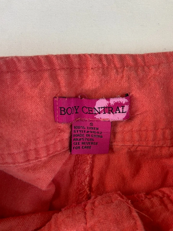 Body Central Mujer 100% Lino Acampanado Pantalones Talla S Coral Naranja Verano Corbata Cinturón Foto 3 de 4