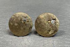 Vintage Brushed Finish Star Faux Diamond Yellow Gold Plated Cuff Links