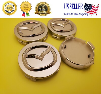4 X MAZDA 56mm Silver Wheel Center Caps - Mazda 3/5/6, Miata, RX 8, CX-3/5/7/9..