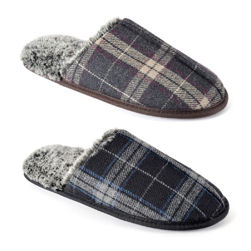 Mens Checked Memory Foam Mule Slipper