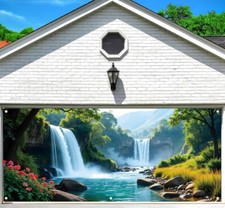 Forest Waterfalls Garage Door Cover Door Banner Holiday Party Background