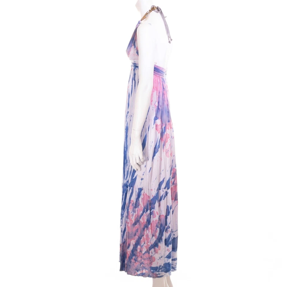 MISA T Bags Los Angeles Feminino Jersey Malha Tie-Dye Linha A Maxi Vestido Império XS-S - Imagem 4 de 4