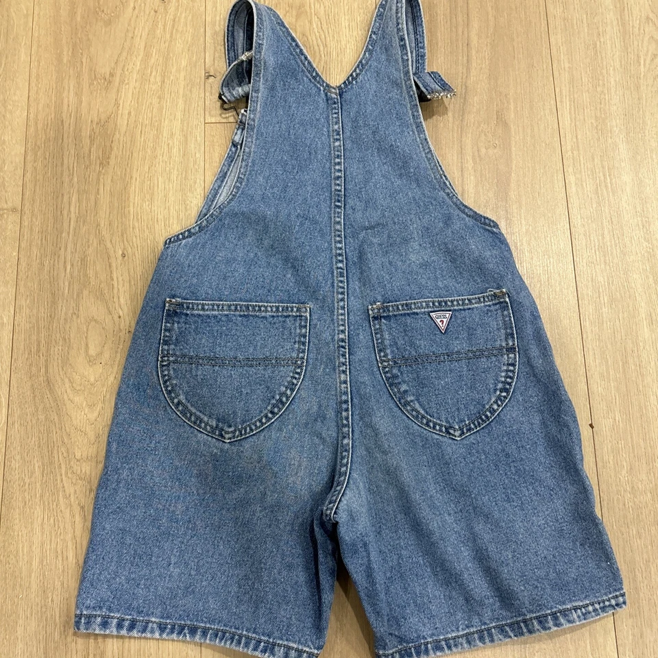 Baby GUESS Georges Marciano Denim Bib Overalls Leather Patch Size 6 Vtg 90s T89 - Image 4 of 4