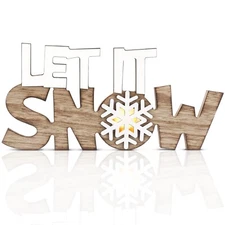 Bucherry Christmas Winter LED Wooden Snowflake Sign Rustic Tabletop Wood Snow...