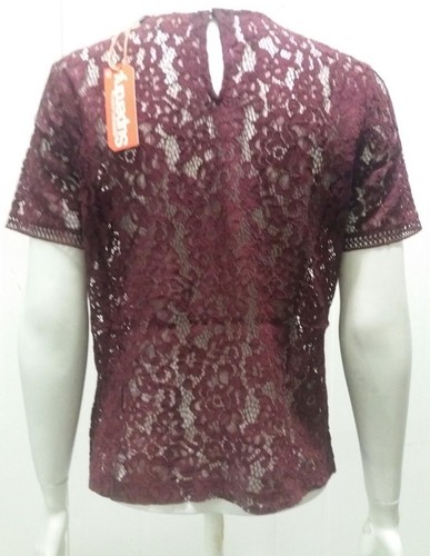 Nueva camiseta con paneles de encaje Orchid Borgoña de Superdry, talla 12 - Imagen 3 de 7
