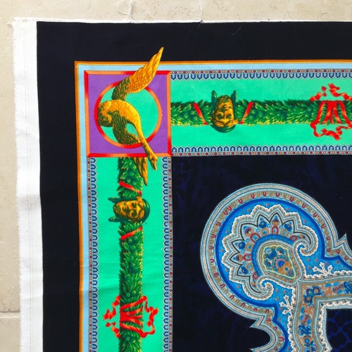 GIANNI VERSACE velvet fabric panel Leopard & Medusa print blue & green - Picture 4 of 12