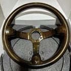 Universal  350mm 3"Deep Yellow Racing Steering Wheel Real Carbon Fiber 6 Holes