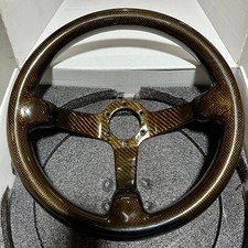 Universal 350mm 3deep Yellow Racing Steering Wheel Real Carbon Fiber 6 Holes