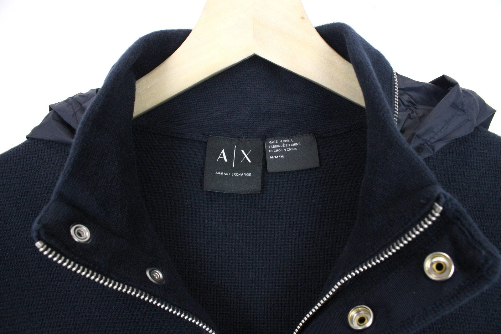 SACAI Armani Exchange Felpa con Cappuccio Uomo M Zip Cappuccio Nascosto Tasche Blu