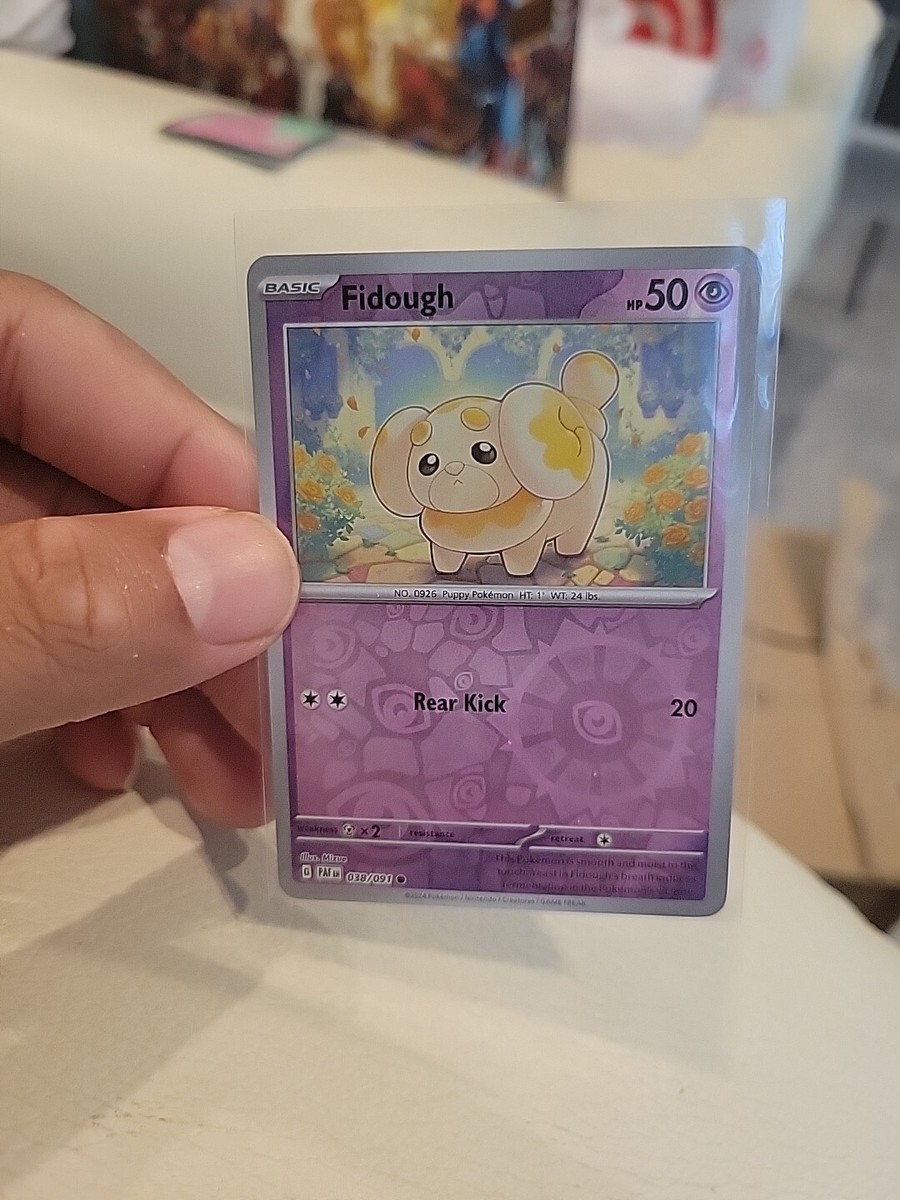 Reverse Holo Fidough 038/091 Common Paldean Fates Pokemon