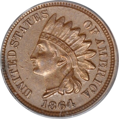 1864 1C No L DDO Snow-4 Indian Cent PCGS AU53BN (PHOTO SEAL & CAC
