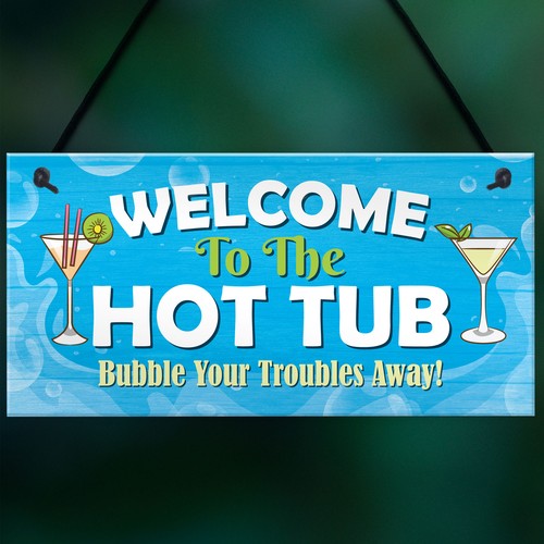 Hot Tub Welcome Sign Hanging Garden Hot Tub Lazy Spa Decor Wall Fence Plaque - Picture 5 of 9