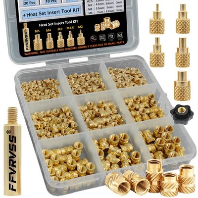 FFVRVSS 320+6Pcs M2 M2.5 M3 M4 M5 Premium Brass Threaded Inserts, Metric Bras...